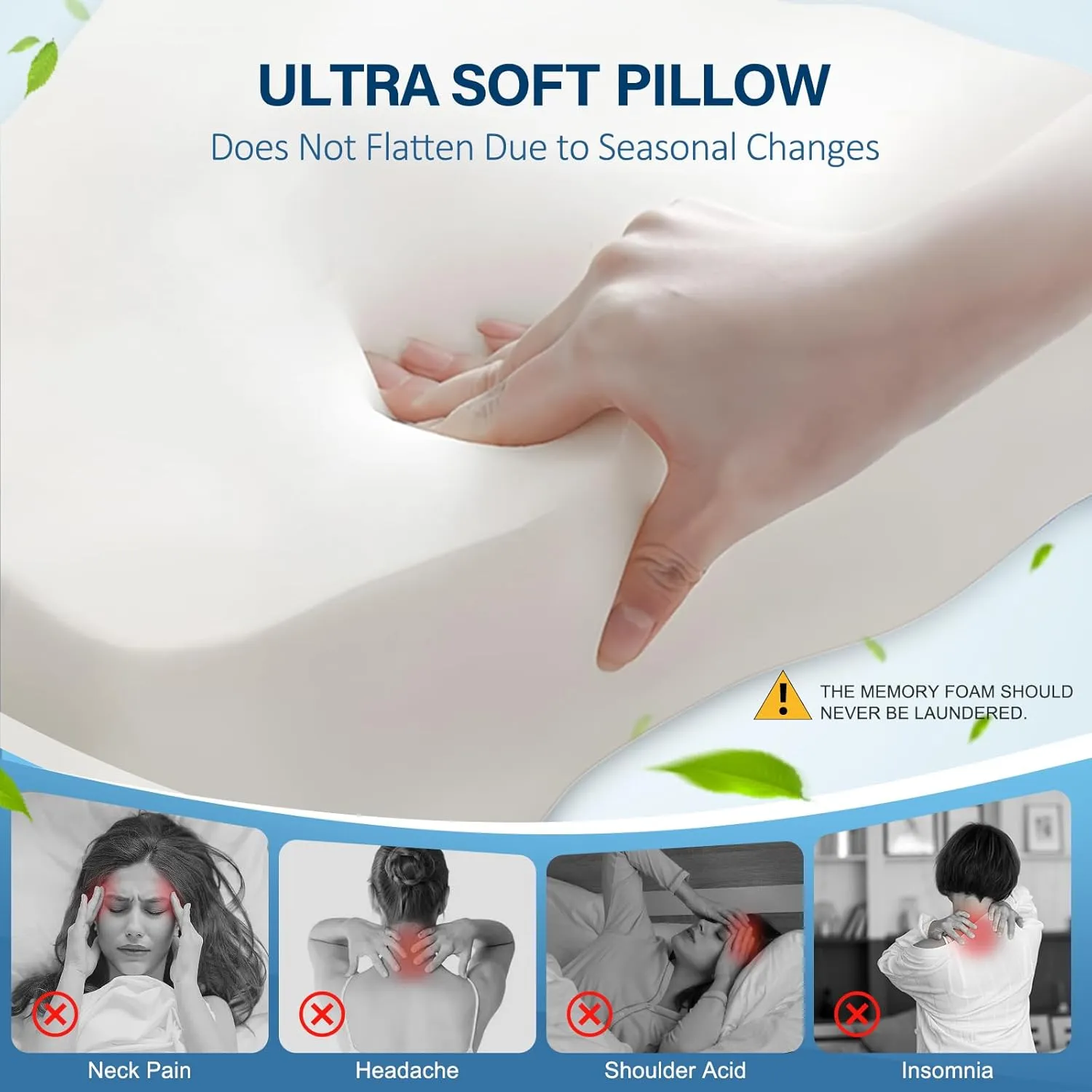 Memory Foam Neck Pillow, Effective Pain Relief Cervical Neck and Shoulder Pillows for Sleeping, Odorless Ergonomic Contour Bed Pillow for Side Sleep Stomach and Back Sleeper (Gray)