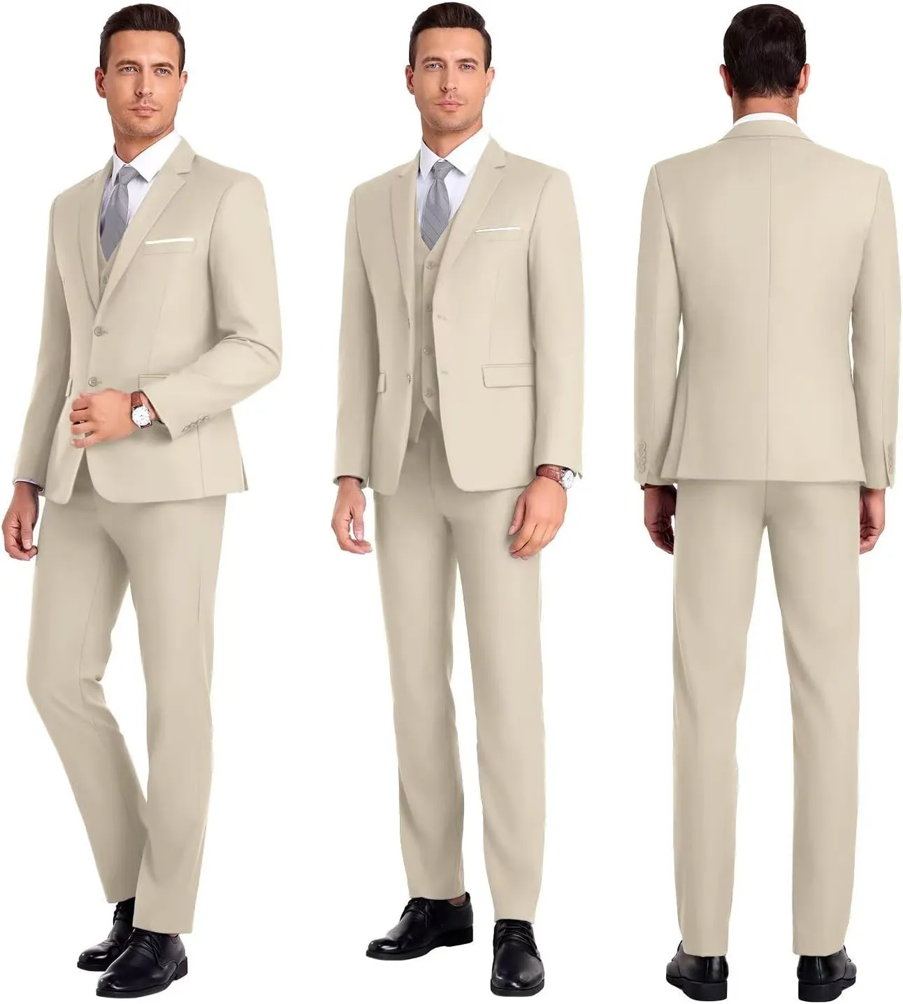 Men Suit 3 Pieces Slim Fit, Groomsmen Business Jacket Vest Pant with Tie 2 Buttons Prom Tuxedo Xs/3630