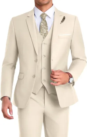 Men Suit 3 Pieces Slim Fit, Groomsmen Business Jacket Vest Pant with Tie 2 Buttons Prom Tuxedo Xs/3630