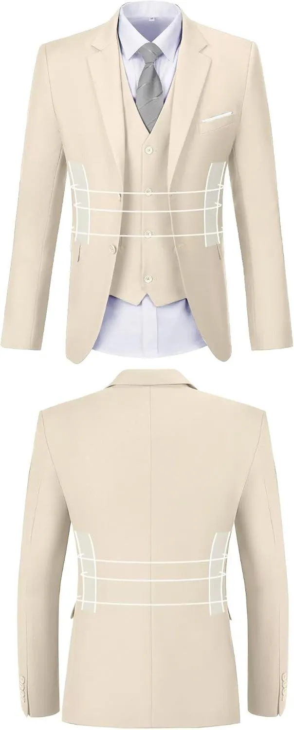 Men Suit 3 Pieces Slim Fit, Groomsmen Business Jacket Vest Pant with Tie 2 Buttons Prom Tuxedo Xs/3630