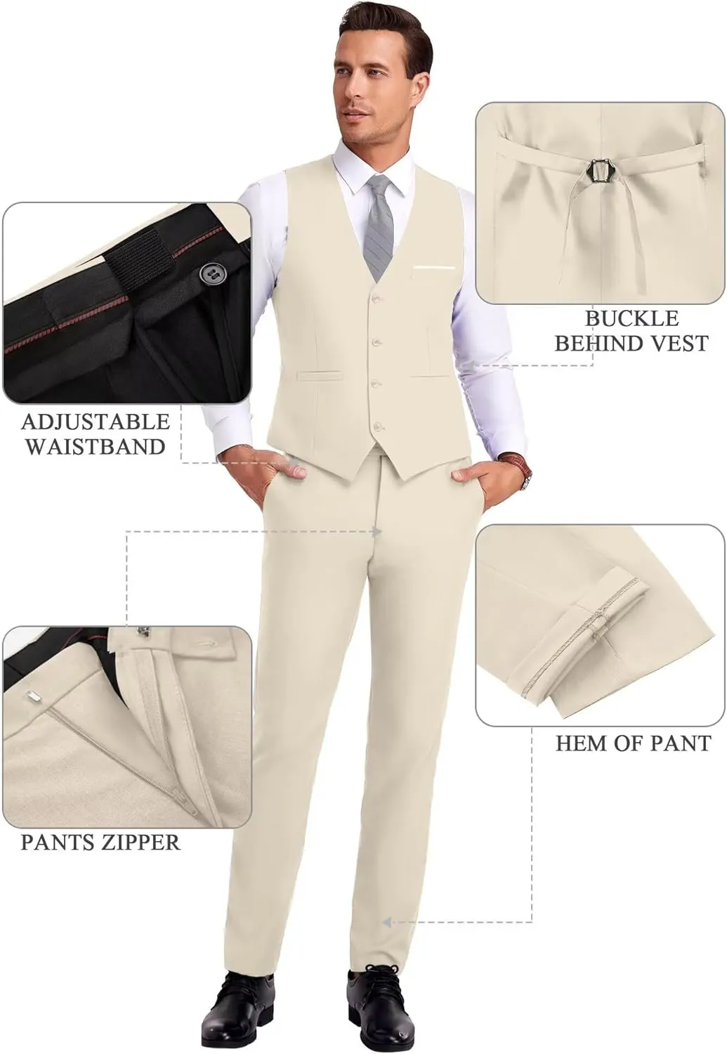 Men Suit 3 Pieces Slim Fit, Groomsmen Business Jacket Vest Pant with Tie 2 Buttons Prom Tuxedo Xs/3630