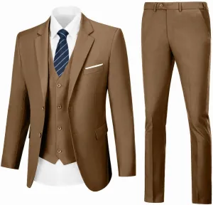 Mens 3 Piece Slim Fit Suit Set, 2 Button Solid Blazer Jacket Vest Pants Business Tuxedo