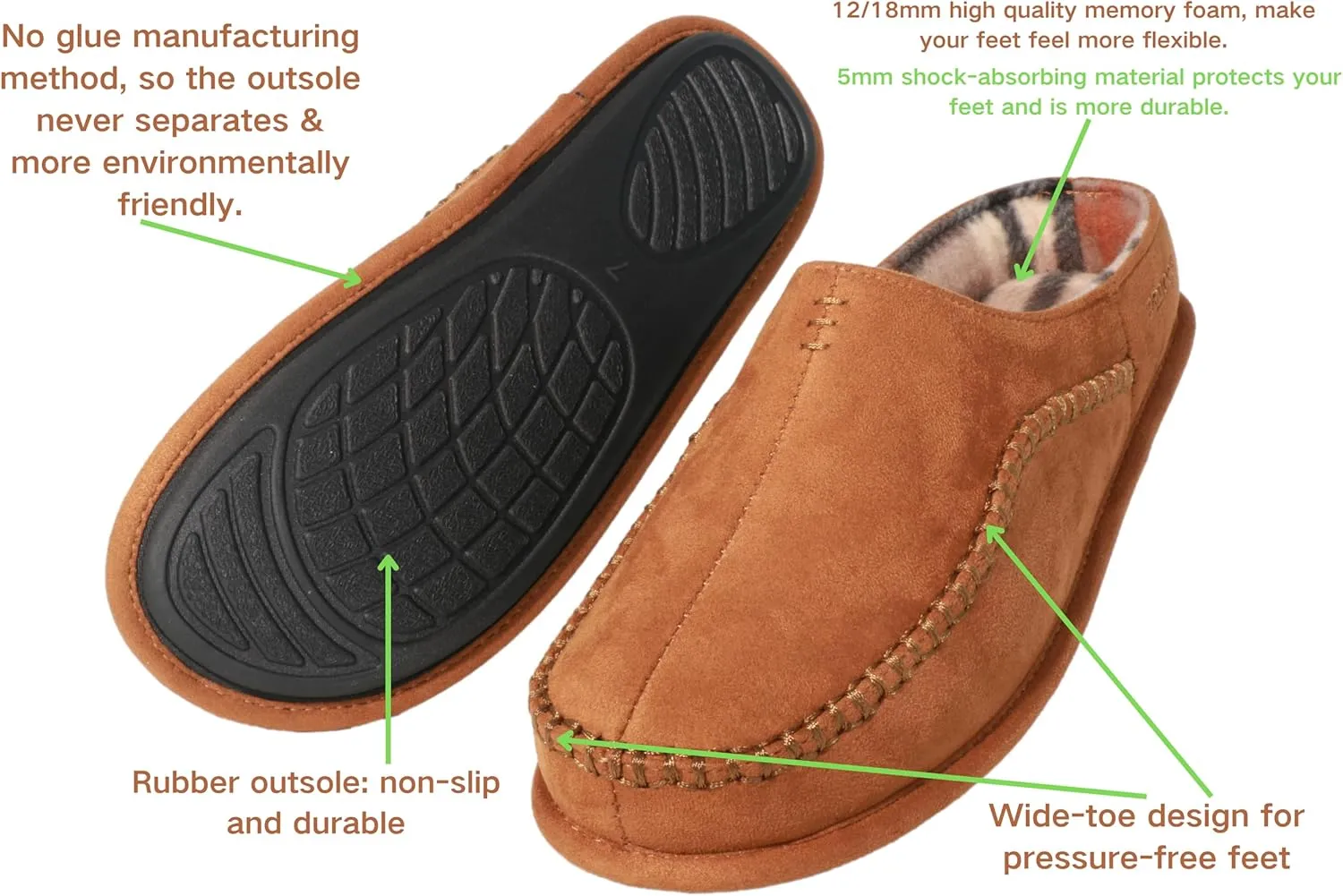 Men's Slip On Moccasin Slippers, Indoor/Outdoor Comfy House Shoes, Wide Loafer Slippers
