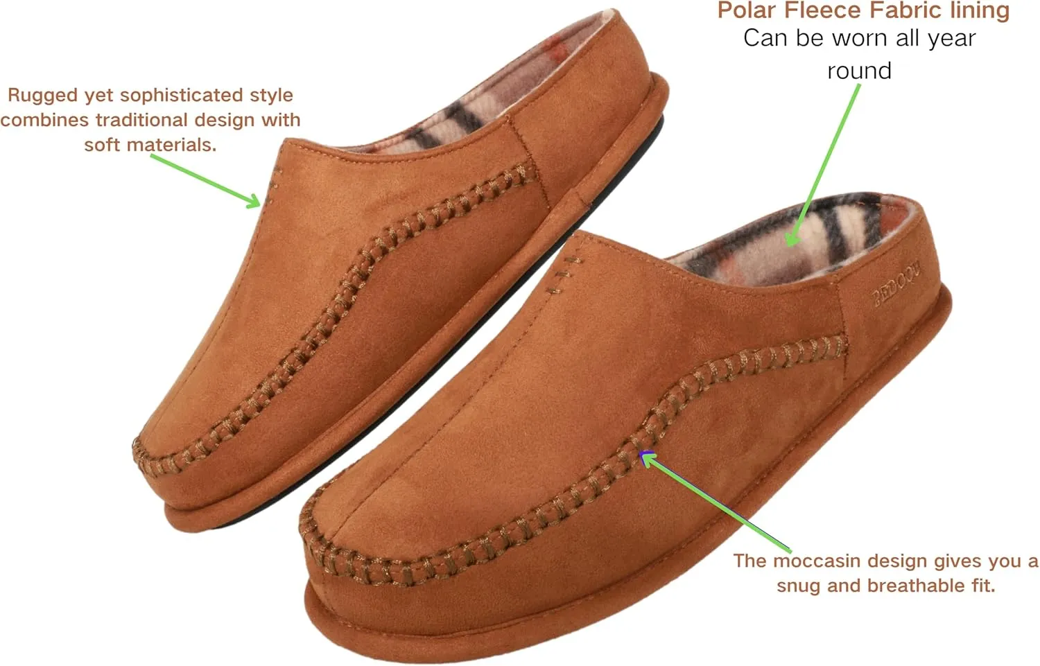 Men's Slip On Moccasin Slippers, Indoor/Outdoor Comfy House Shoes, Wide Loafer Slippers