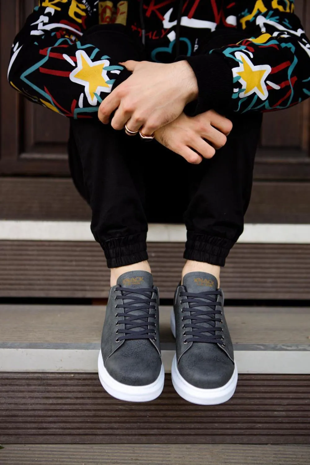 Men's Sneaker Gray High Top Casual Shoes 044