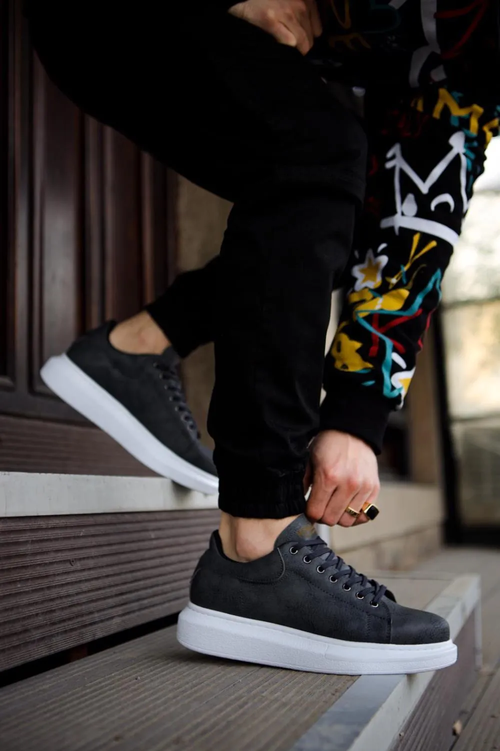 Men's Sneaker Gray High Top Casual Shoes 044