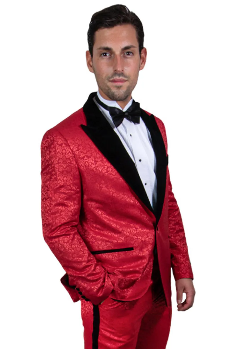Men's Stacy Adams Paisley Prom & Wedding Tuxedo in Red & Black