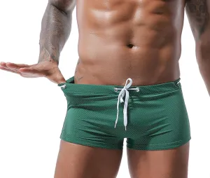 Mens Swimsuit Adjustable Low Waist Flat Angle for Quick Dry Swimming Shorts