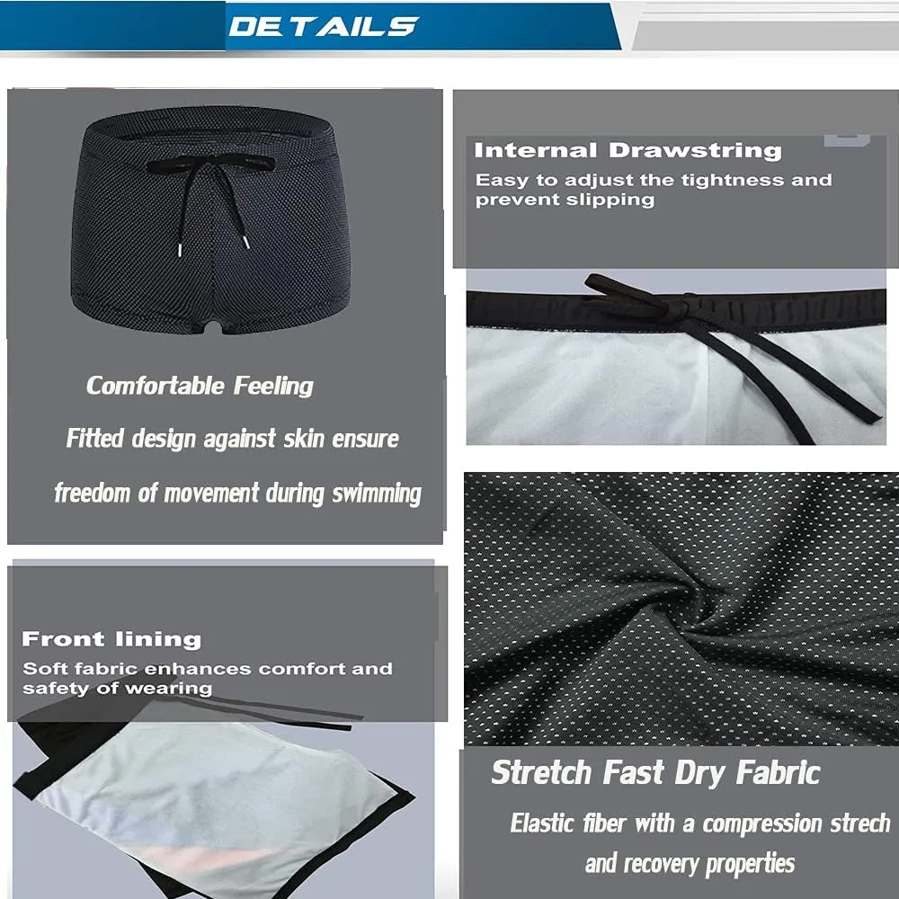 Mens Swimsuit Adjustable Low Waist Flat Angle for Quick Dry Swimming Shorts
