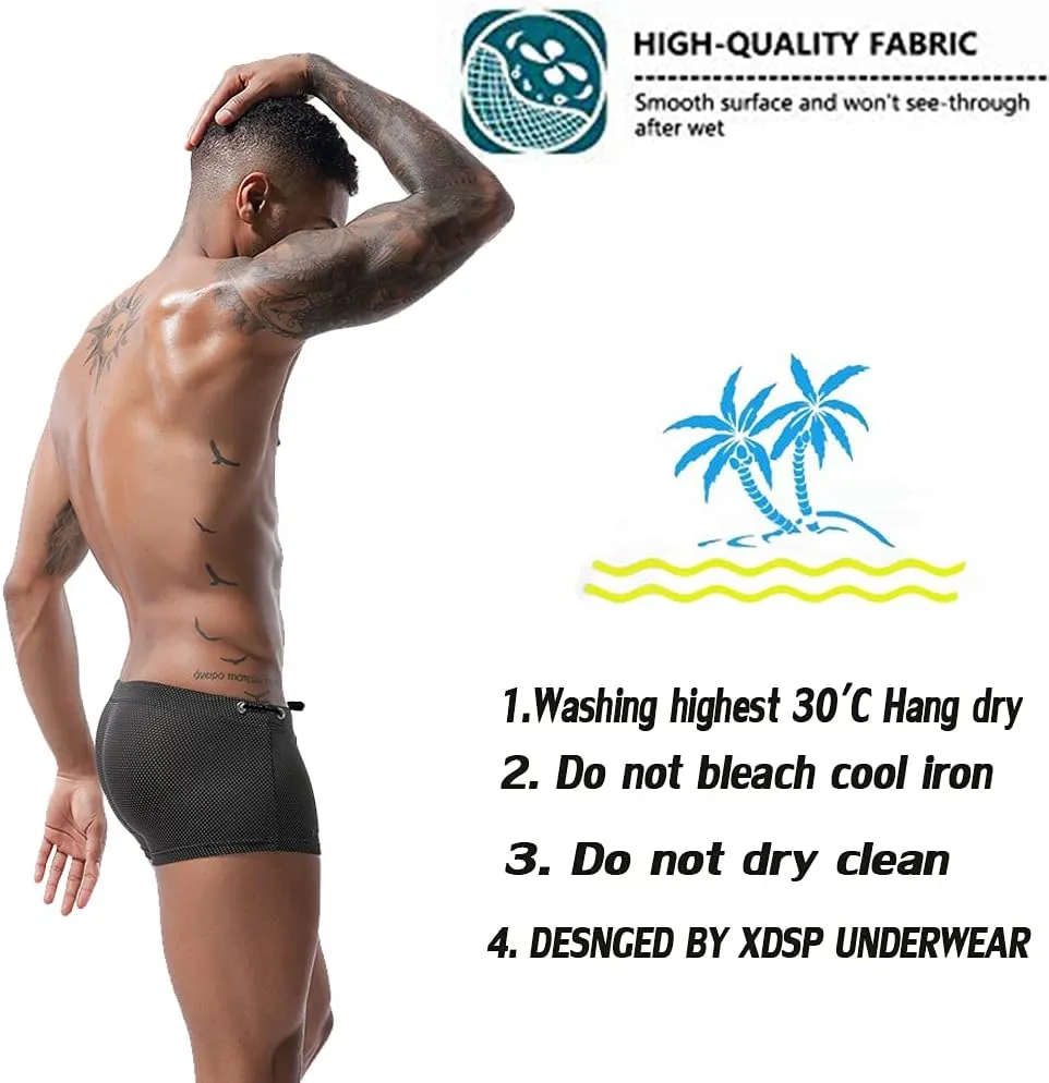 Mens Swimsuit Adjustable Low Waist Flat Angle for Quick Dry Swimming Shorts