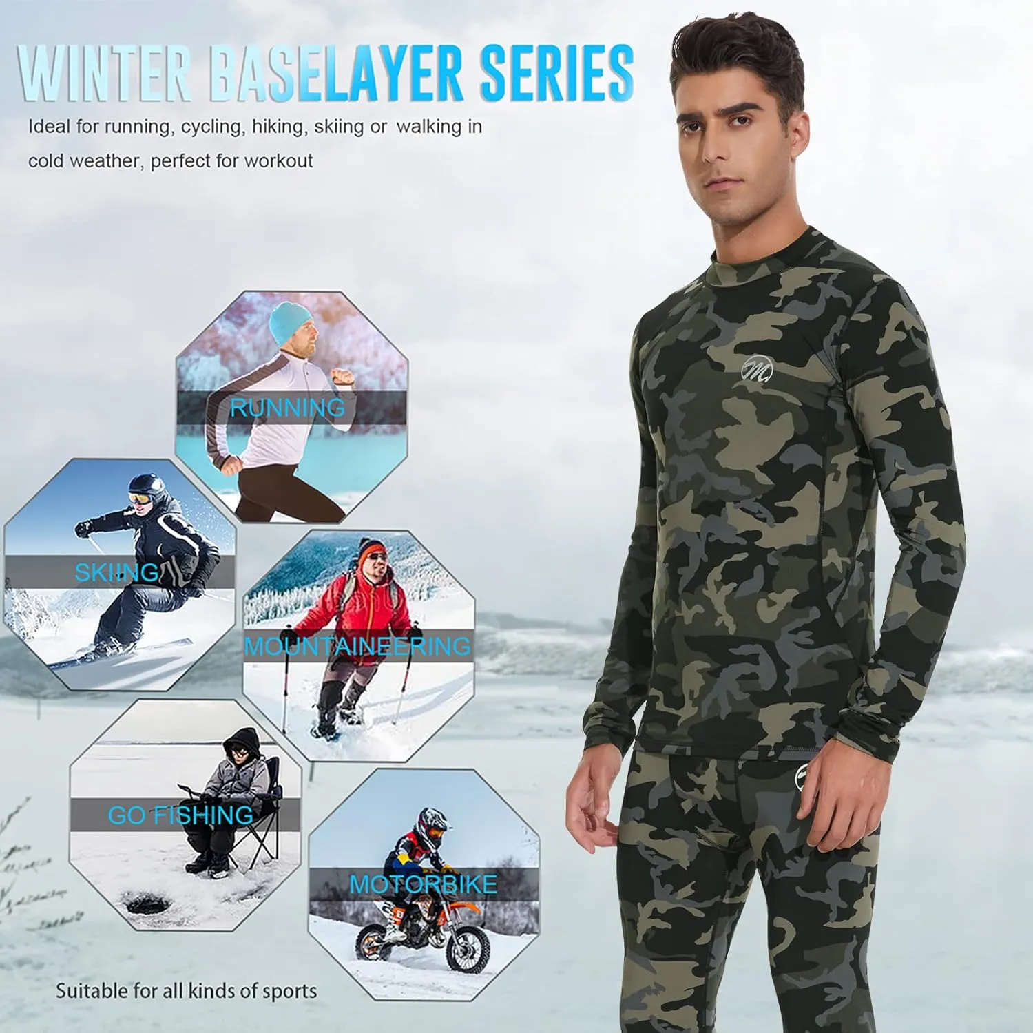 Mens Thermal Underwear Set Winter Gear Men Base Layer Long Johns Bottom