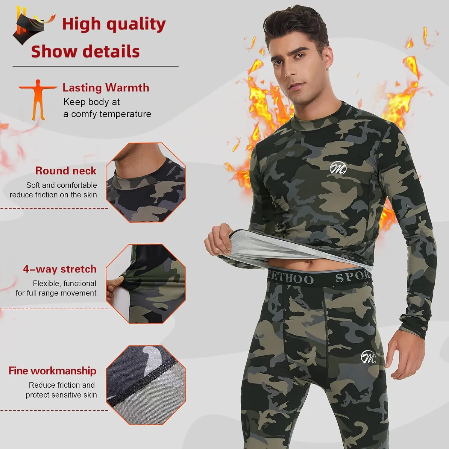 Mens Thermal Underwear Set Winter Gear Men Base Layer Long Johns Bottom
