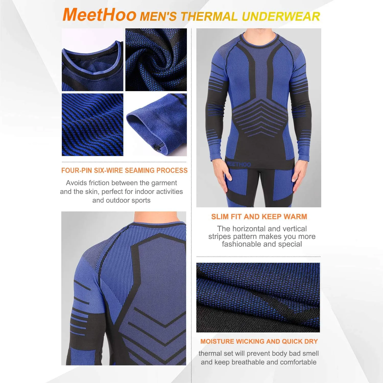 Mens Thermal Underwear Set Winter Gear Men Base Layer Long Johns Bottom