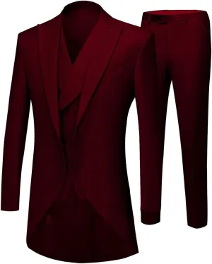 Men's White 3PC Long Tailcoat Suit Notch Lapel One Button Wedding Suits Groom Tuxedos