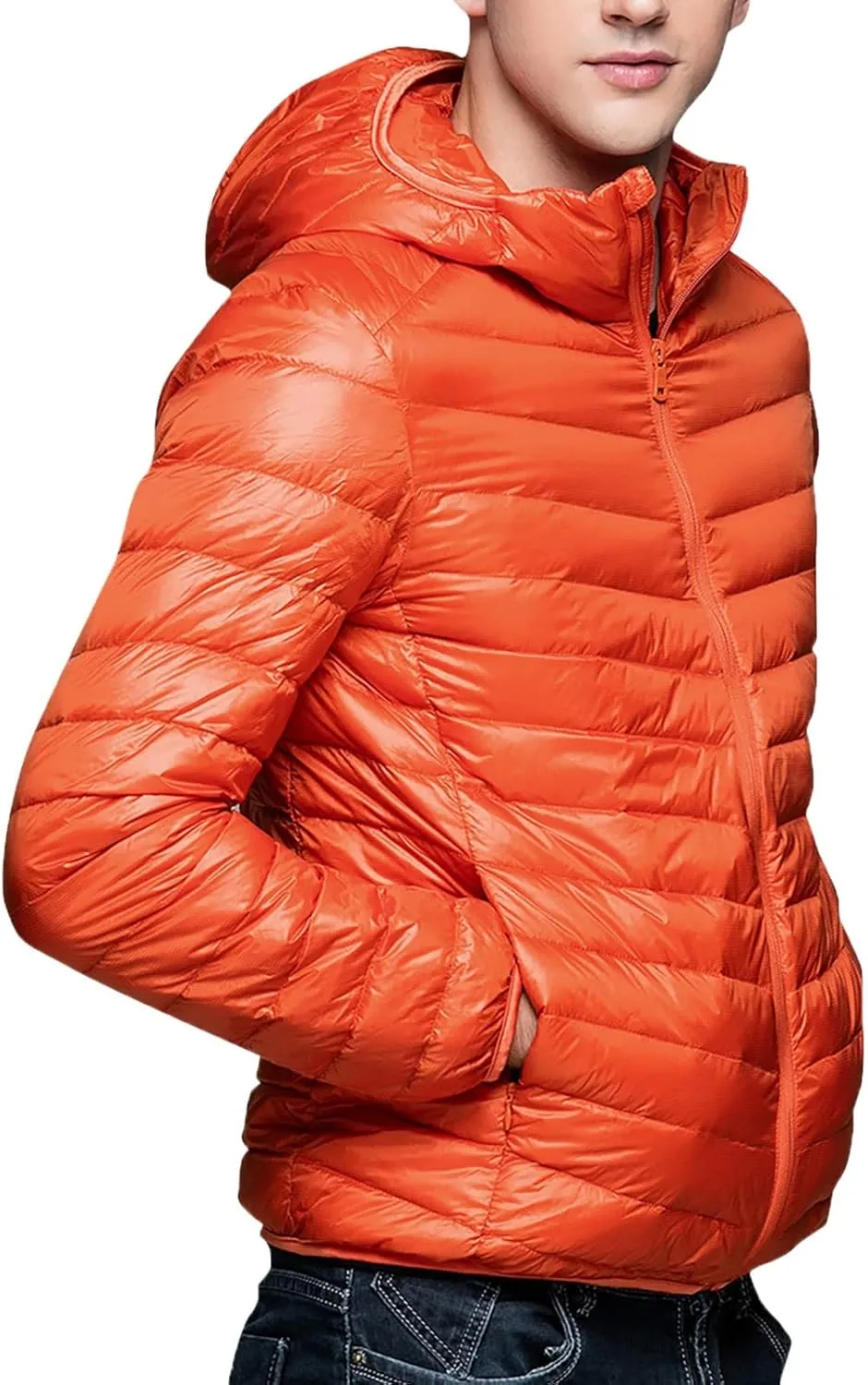 Men's Winter Down Puffer Jacket Packable Lightweight Hooded Down Jacket Warm Windproof Down Puffy Jacket Padded Coats