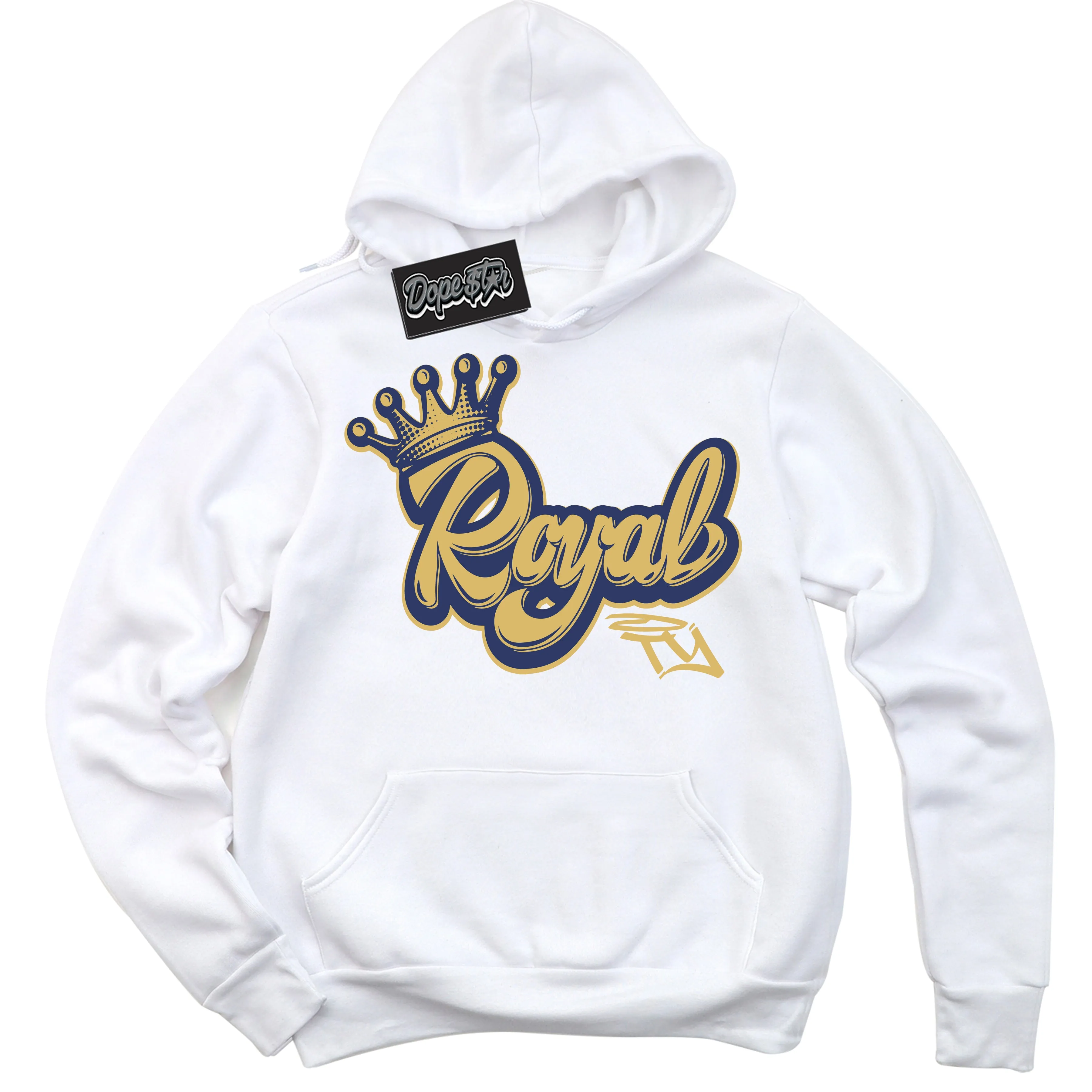 Method of Make Midnight Navy Metallic Gold 1s Sneaker Hoodie Royalty Graphic