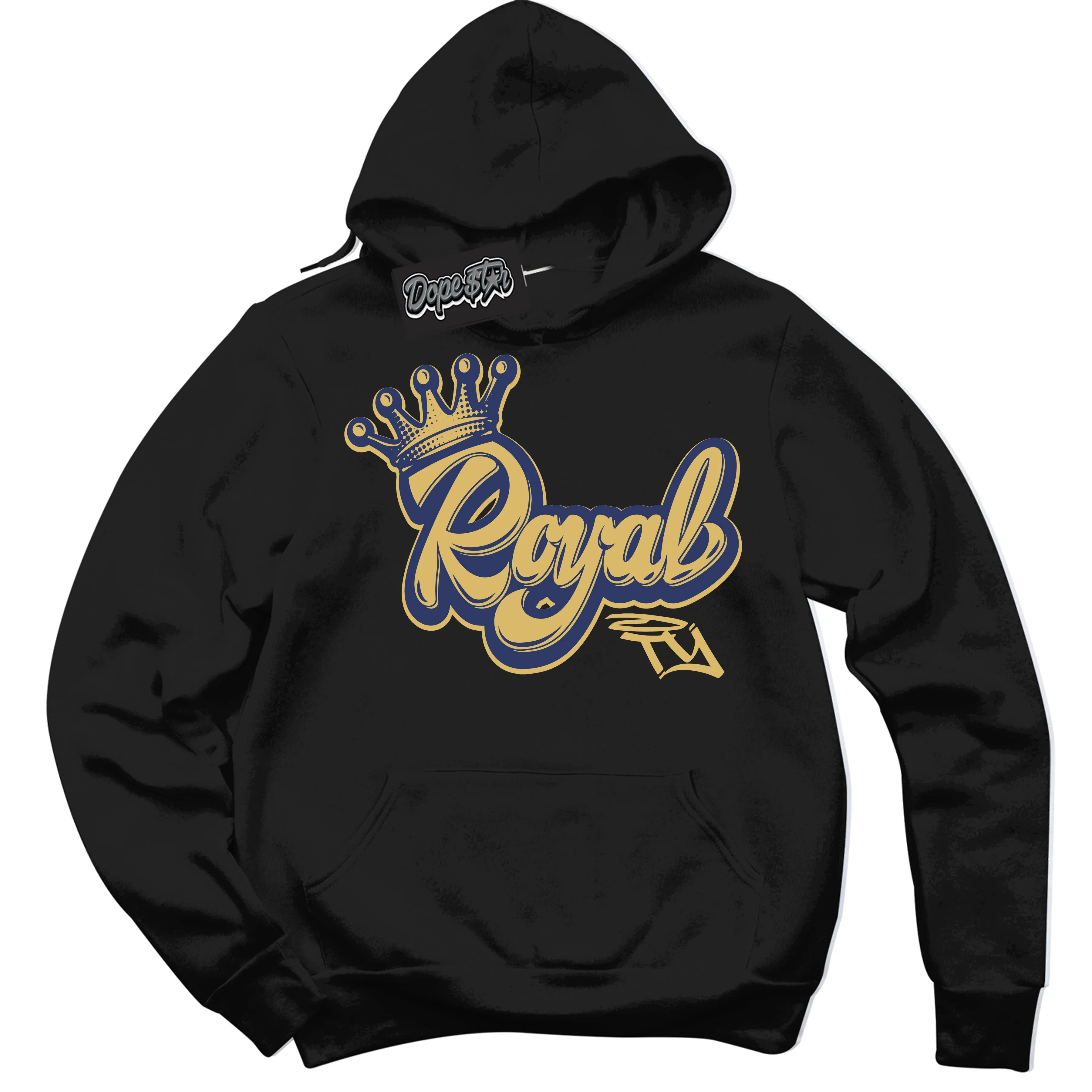 Method of Make Midnight Navy Metallic Gold 1s Sneaker Hoodie Royalty Graphic
