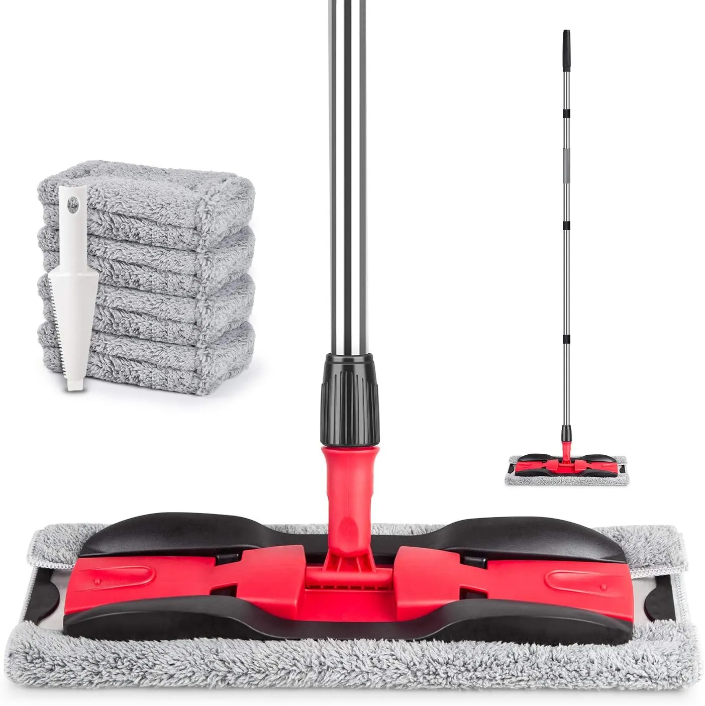 Microfiber Hardwood Floor Mops for Floor Cleaning- MEXERRIS Dry Dust Mop with 4X Washable Reusable Pads and Adjustable Handle Flat Mop Commercial Home Use for Wood Laminate Tiles Hardwood
