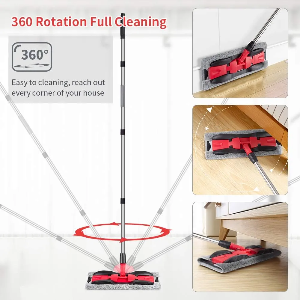 Microfiber Hardwood Floor Mops for Floor Cleaning- MEXERRIS Dry Dust Mop with 4X Washable Reusable Pads and Adjustable Handle Flat Mop Commercial Home Use for Wood Laminate Tiles Hardwood