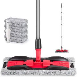 Microfiber Hardwood Floor Mops for Floor Cleaning- MEXERRIS Dry Dust Mop with 4X Washable Reusable Pads and Adjustable Handle Flat Mop Commercial Home Use for Wood Laminate Tiles Hardwood