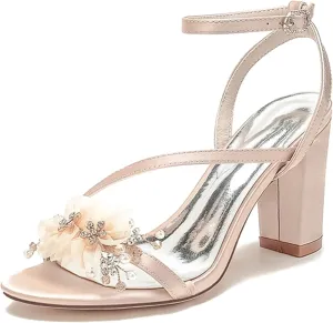 Minishion Dress Sandals for Women Wedding Slingback Formal Party Evening Shoes with Flower MS313