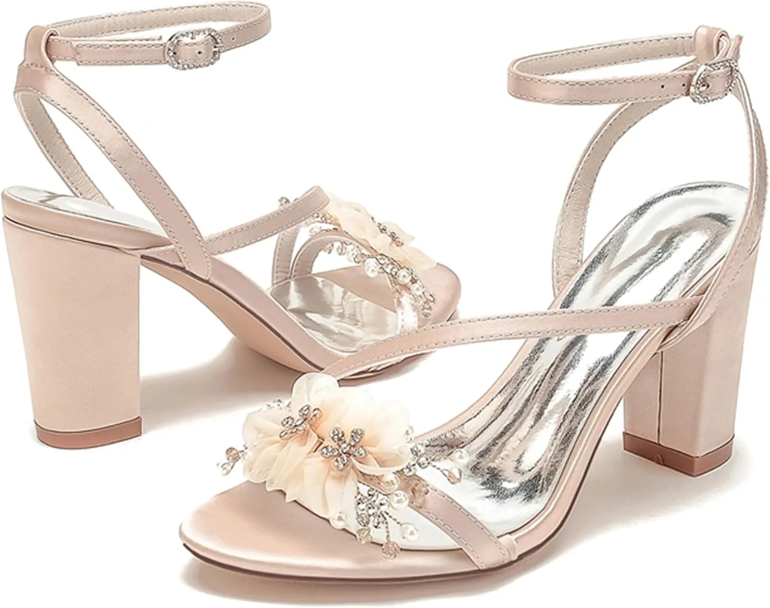 Minishion Dress Sandals for Women Wedding Slingback Formal Party Evening Shoes with Flower MS313