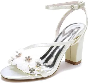 Minishion Dress Sandals for Women Wedding Slingback Formal Party Evening Shoes with Flower MS313