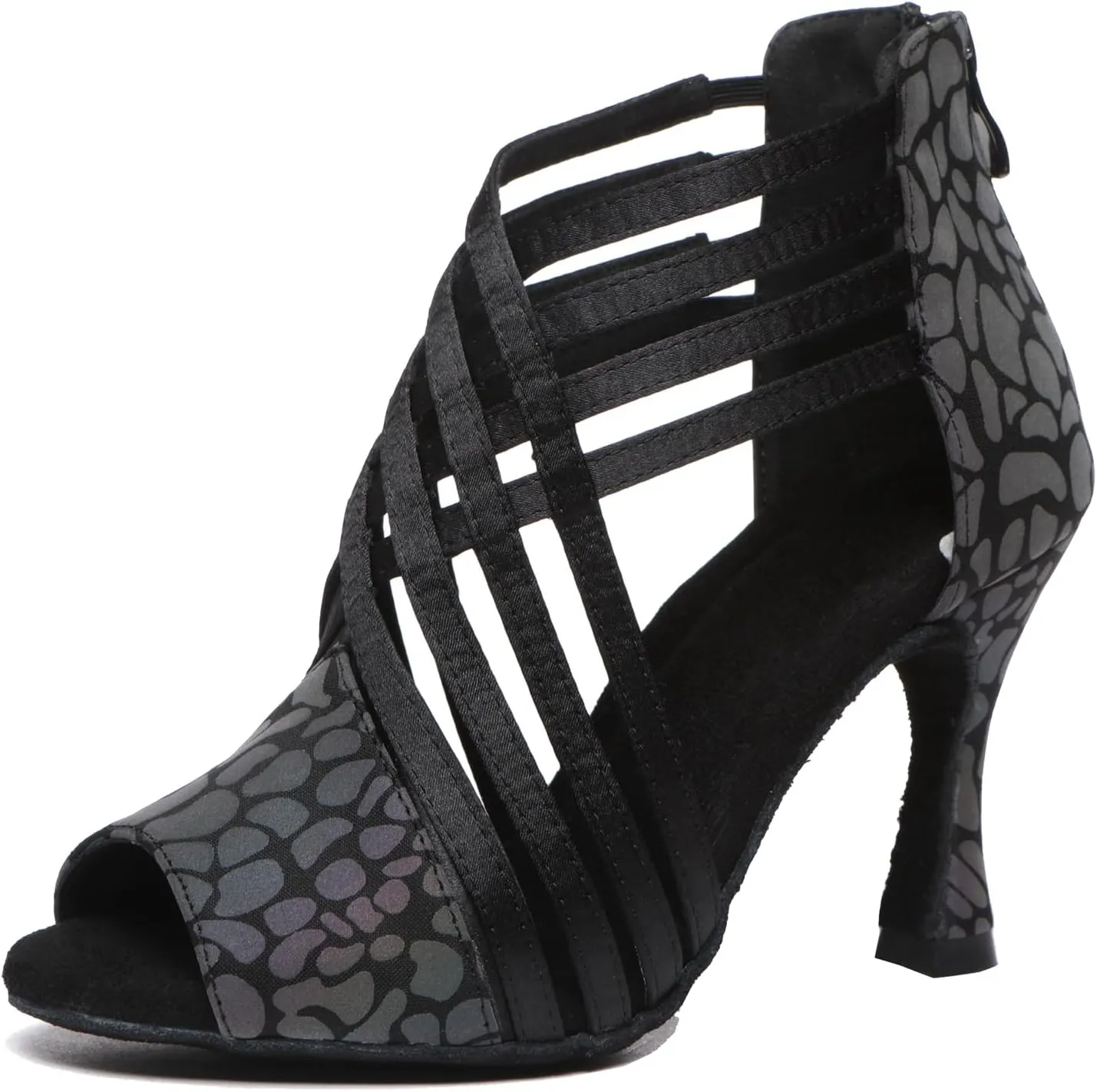 Minishion Women Ballroom Dancing Shoes Peep Toe Evening Party Ankle Sandal Booties