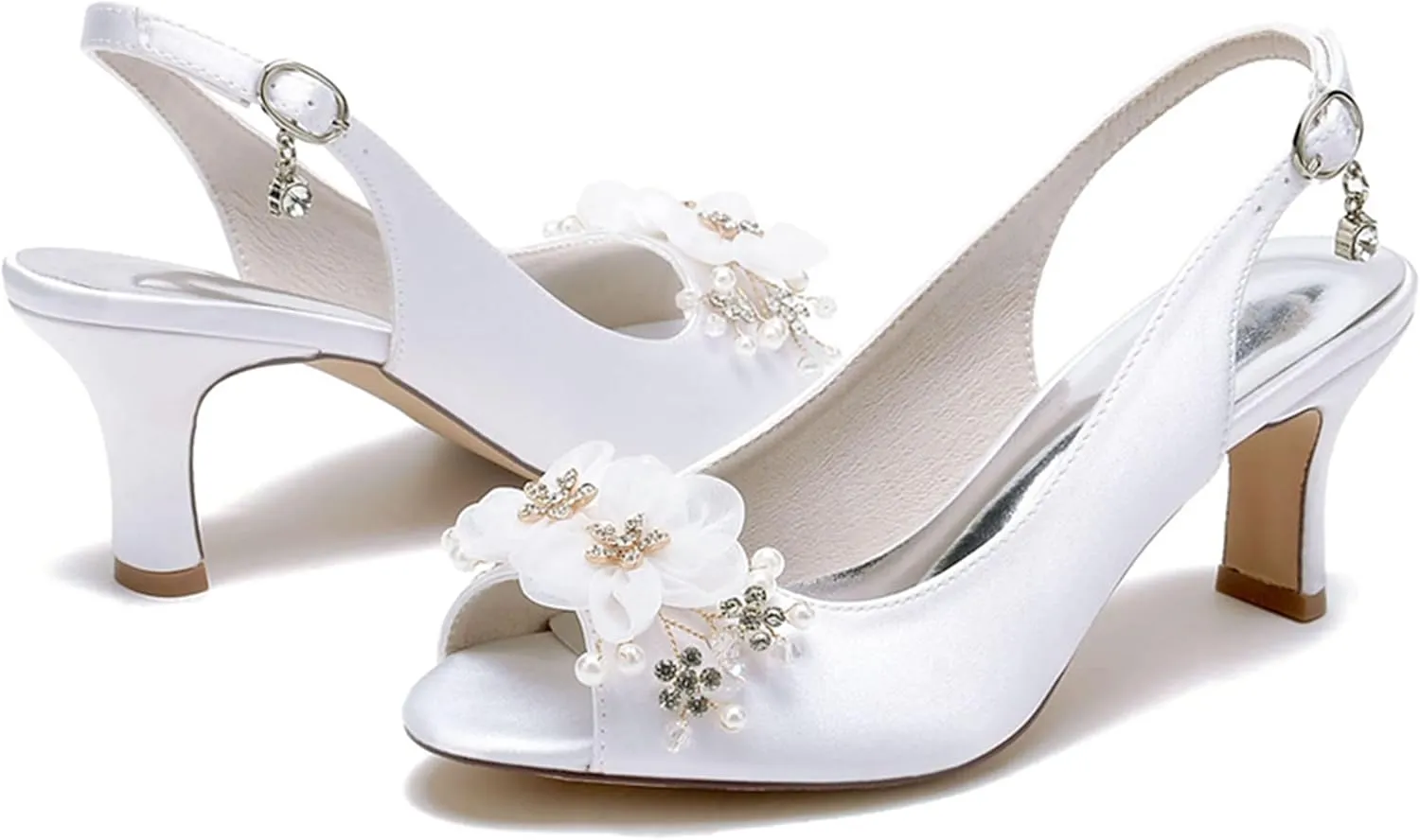 Minishion Womens Slingback Wedding Heels Peep Toe Formal Party Evening Sandals with Flower MS330