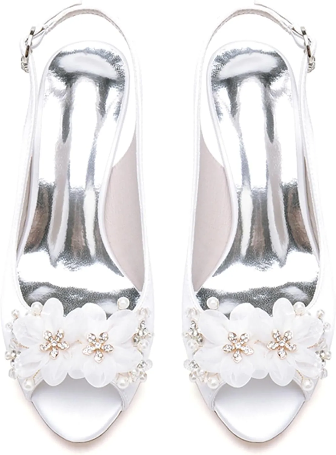 Minishion Womens Slingback Wedding Heels Peep Toe Formal Party Evening Sandals with Flower MS330