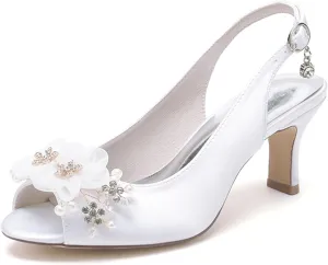 Minishion Womens Slingback Wedding Heels Peep Toe Formal Party Evening Sandals with Flower MS330