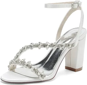 Minishion Womens Wedding Party Sandals Slingback Evening Prom Shoes with Rhinestones BR129