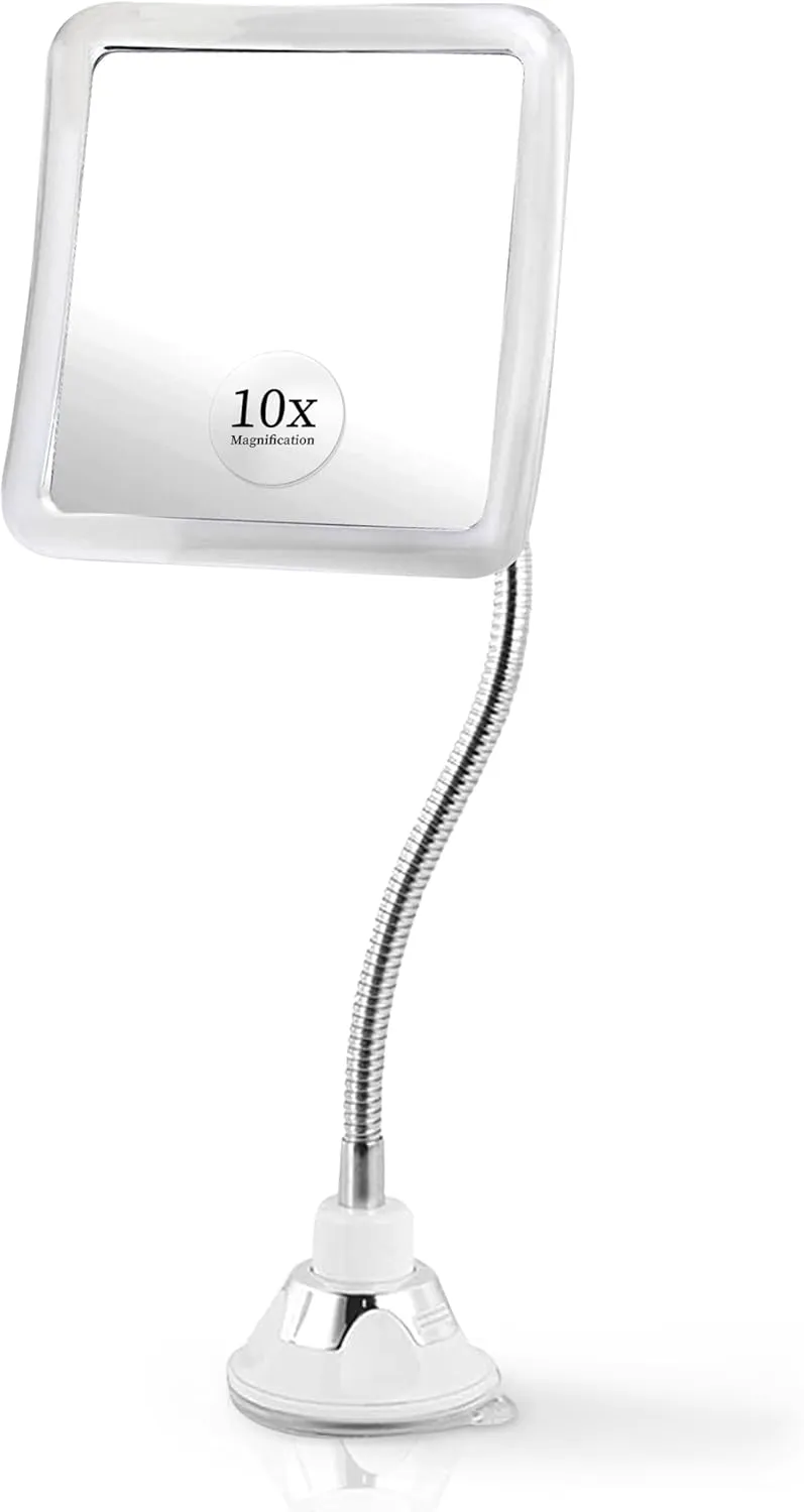 MIRRORVANA Flexible 10X Magnifying Makeup Mirror with Adjustable Gooseneck and Suction Cup - 2 in 1 Table Mirror and Wall Mount Mirror for Vanity and Bathroom Use - 6.3 x 6.3 Inch (Square)