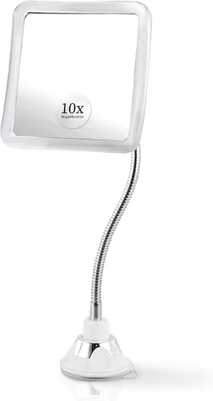 MIRRORVANA Flexible 10X Magnifying Makeup Mirror with Adjustable Gooseneck and Suction Cup - 2 in 1 Table Mirror and Wall Mount Mirror for Vanity and Bathroom Use - 6.3 x 6.3 Inch (Square)