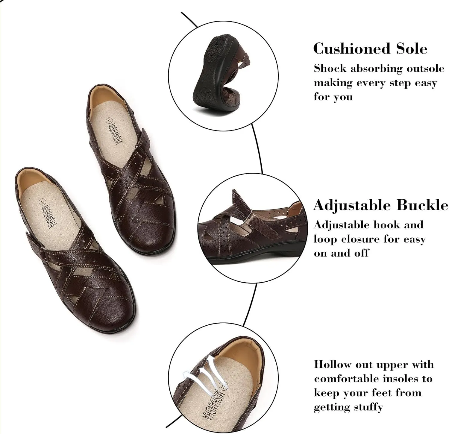 Mishansha Women's Slip On Loafers Closed Toe Flat Sandals Comfort Walking Shoes