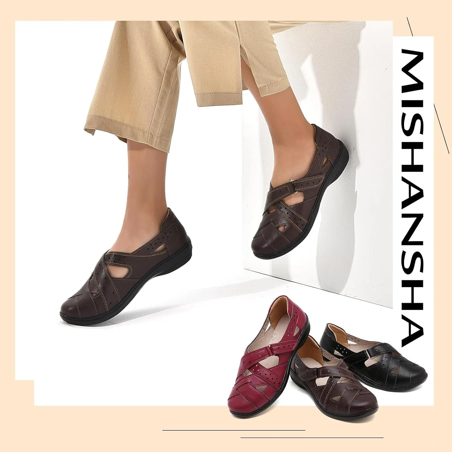 Mishansha Women's Slip On Loafers Closed Toe Flat Sandals Comfort Walking Shoes