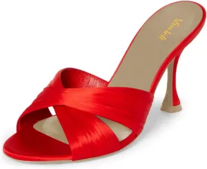 miss left Women Crisscross Straps Open Round Toe Mules Sandals Slip On High Slim Heel Slippers Comfy Shopping Walking Shoes Size 4-16 US