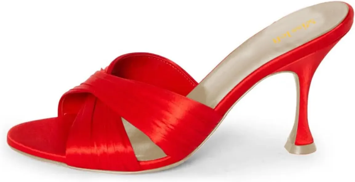 miss left Women Crisscross Straps Open Round Toe Mules Sandals Slip On High Slim Heel Slippers Comfy Shopping Walking Shoes Size 4-16 US