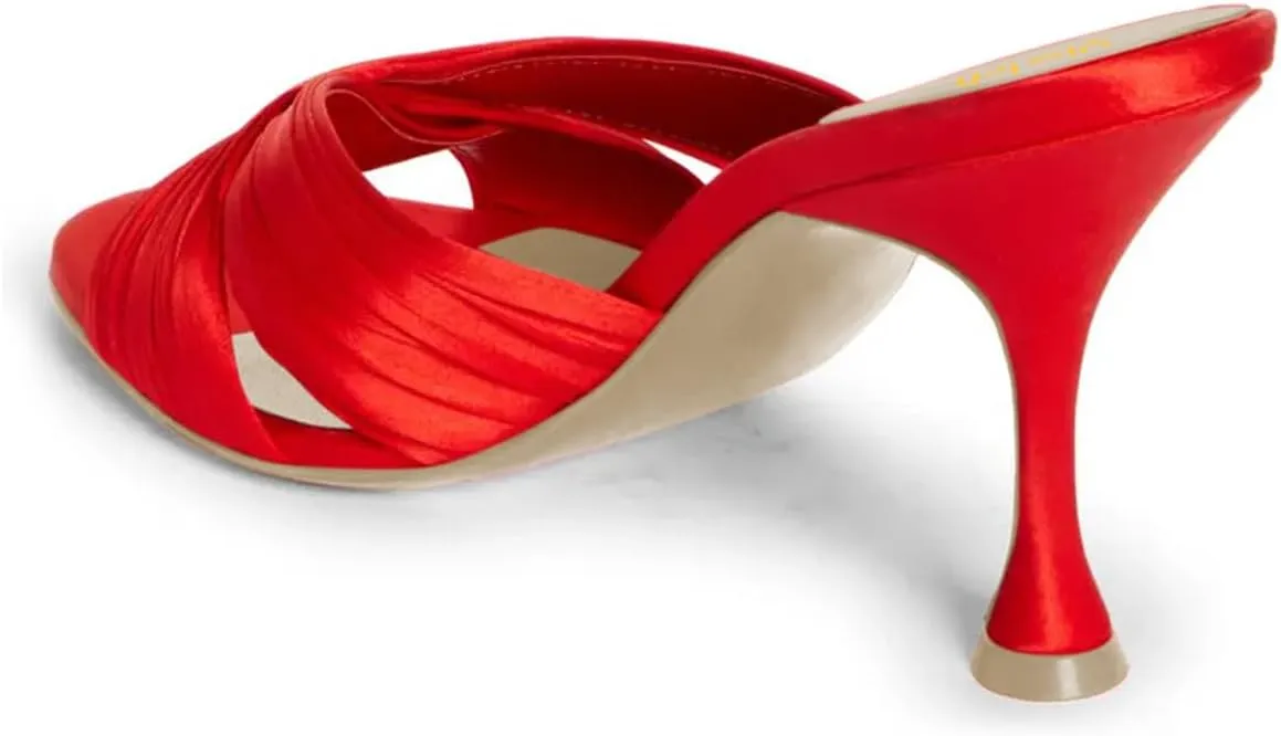 miss left Women Crisscross Straps Open Round Toe Mules Sandals Slip On High Slim Heel Slippers Comfy Shopping Walking Shoes Size 4-16 US