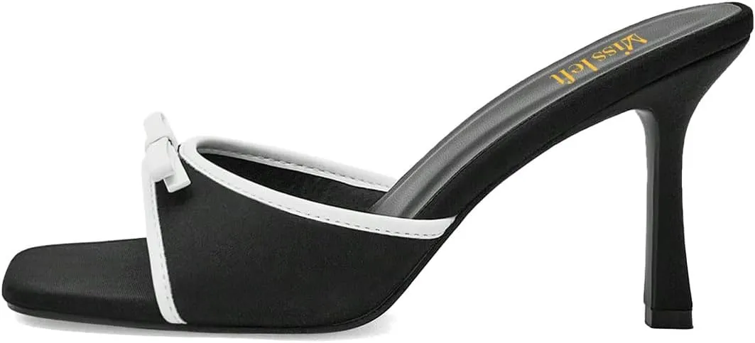 miss left Women Fashion Open Toe Mule Bows Stiletto High Heeled Backless Slip On Sandal Comfy Summer Party Dress Shoes Size 4-16 US