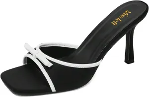 miss left Women Fashion Open Toe Mule Bows Stiletto High Heeled Backless Slip On Sandal Comfy Summer Party Dress Shoes Size 4-16 US