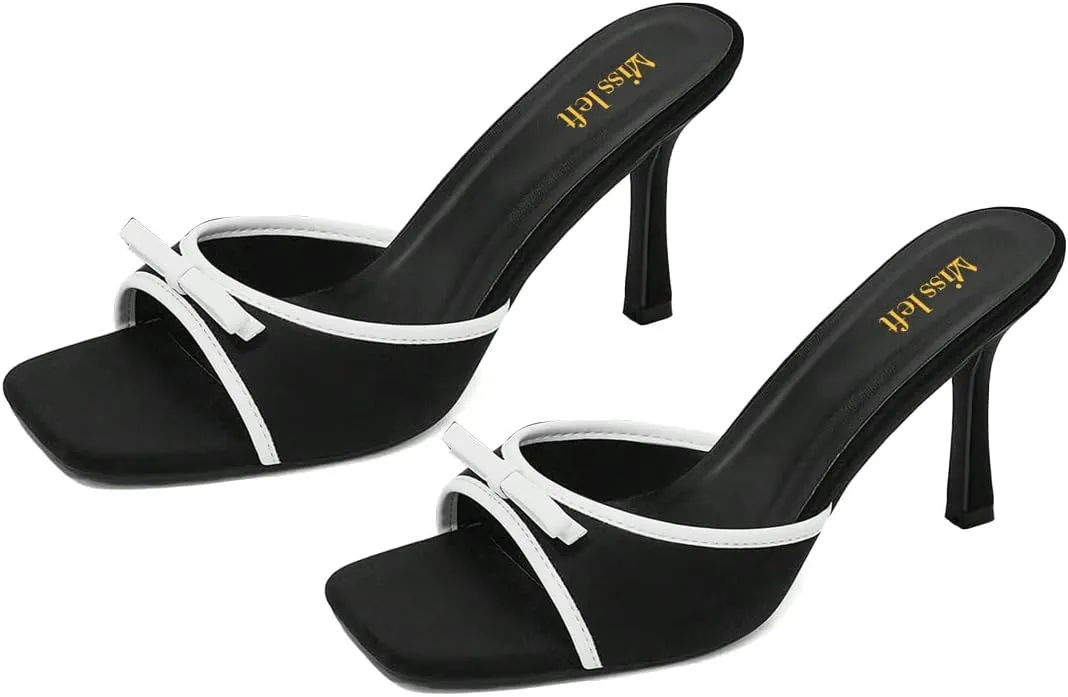 miss left Women Fashion Open Toe Mule Bows Stiletto High Heeled Backless Slip On Sandal Comfy Summer Party Dress Shoes Size 4-16 US