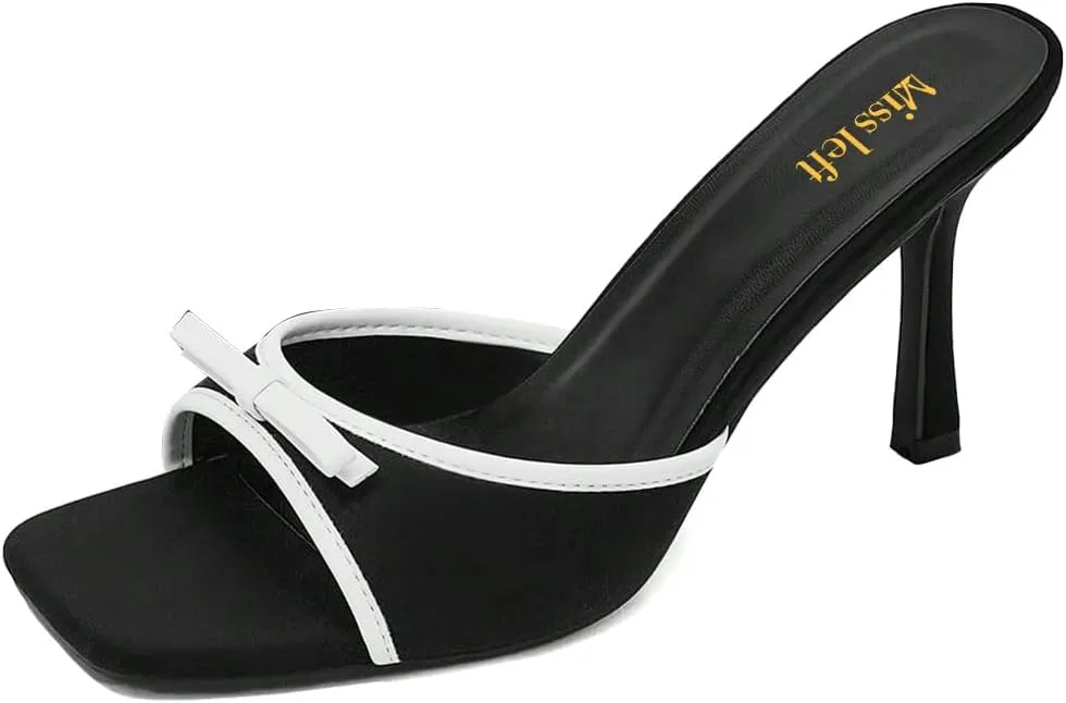 miss left Women Fashion Open Toe Mule Bows Stiletto High Heeled Backless Slip On Sandal Comfy Summer Party Dress Shoes Size 4-16 US