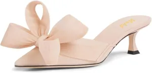 miss left Women Graceful Bowknot Pointed Toe Mules Comfy Slip on Low Heel Slide Sandals Party Event Leisure Slippers Size 4-16 US