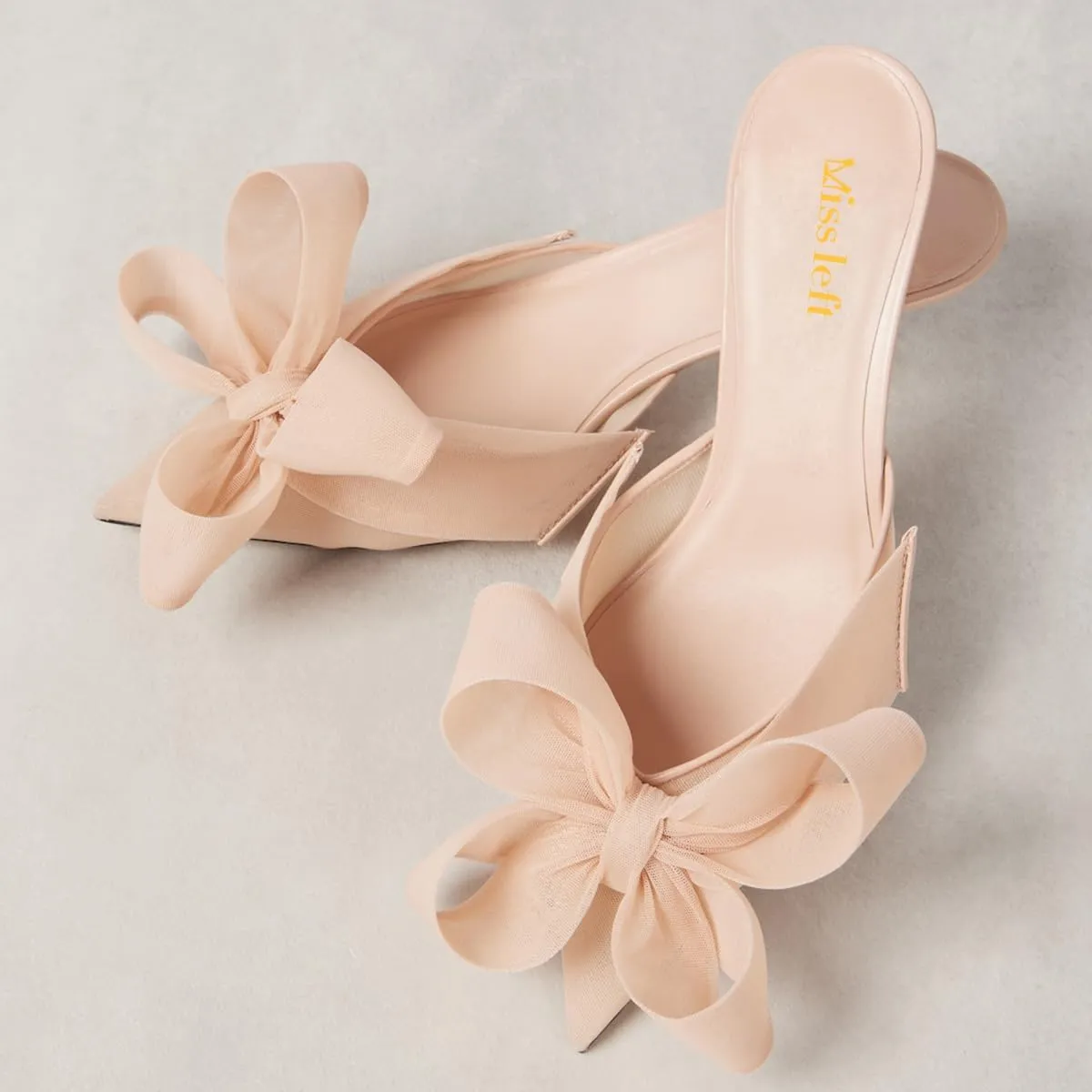 miss left Women Graceful Bowknot Pointed Toe Mules Comfy Slip on Low Heel Slide Sandals Party Event Leisure Slippers Size 4-16 US