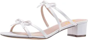 miss left Women Open Round Toe Two Bowknots Satin Mules Block Low Heel Slip on Trendy Summer Party Casual Sandals Size 4-16 US