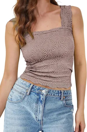 MISSACTIVER Women Square Neck Wide Straps Crop Tank Tops Casual Floral Sleeveless Lettuce Trim Slim Fit Crop Cami Vest Tops