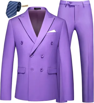 MOGU Mens 2 Piece Double Breasted Suit Slim Fit Tuxedo Blazer and Pants for Wedding Prom Homecoming