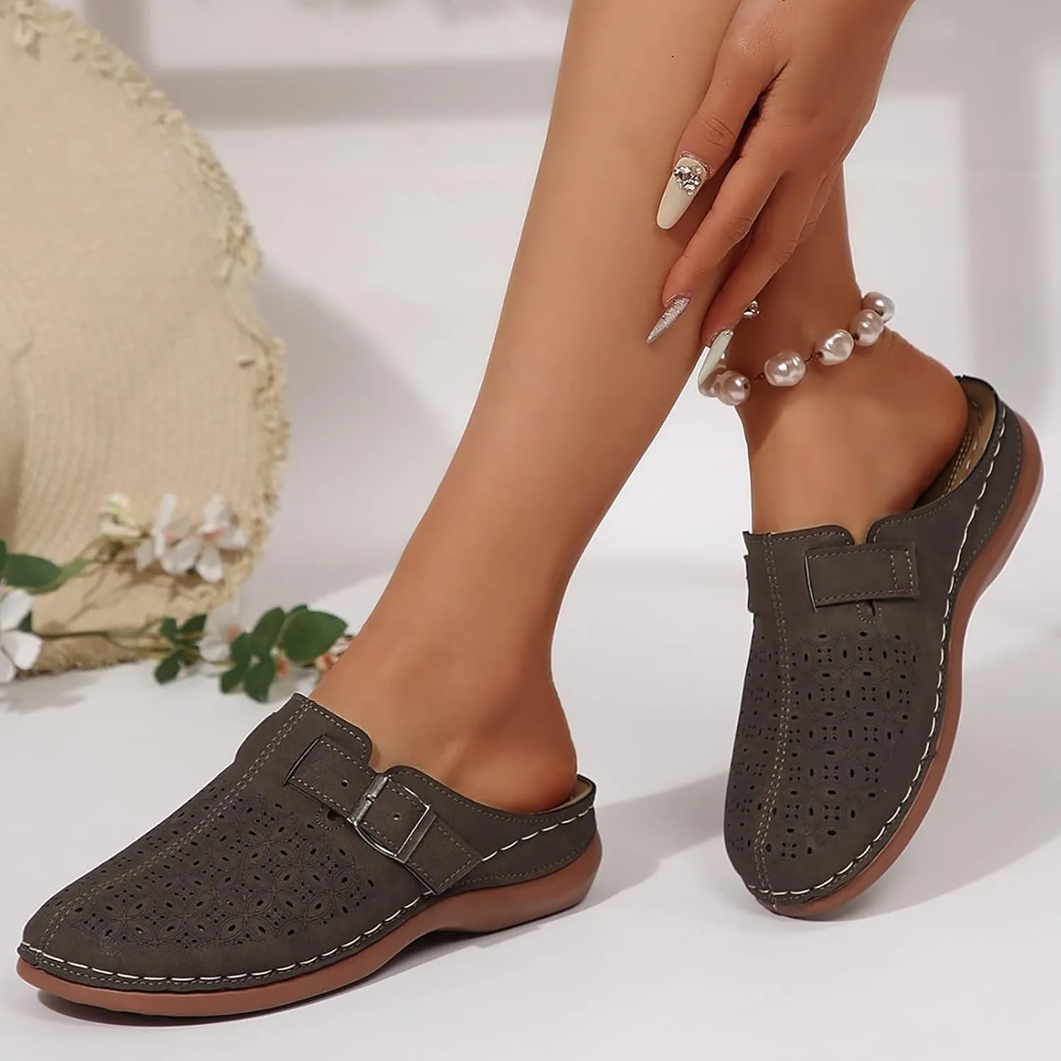 Mules for Women Wedge Sandals Comfortable Dressy Summer Closed Toe Casual Adjustable Hook Loop Alicegana Comfort on Walking Orthopedic Mule Slippers Clogs Low Heel Sandal Slip On Shoes