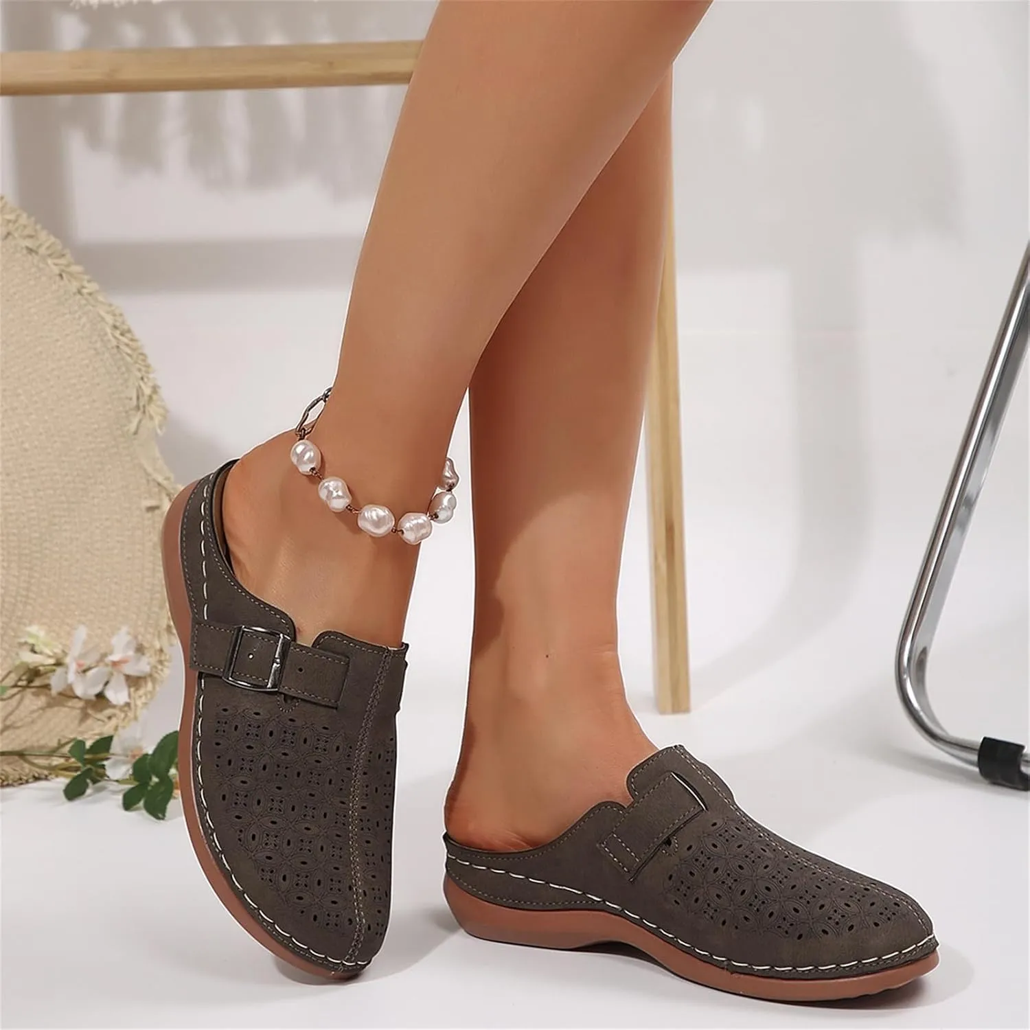 Mules for Women Wedge Sandals Comfortable Dressy Summer Closed Toe Casual Adjustable Hook Loop Alicegana Comfort on Walking Orthopedic Mule Slippers Clogs Low Heel Sandal Slip On Shoes